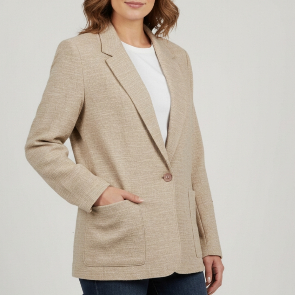 Vintage Crown Point Linen Blazer, Tan, Made in USA, Size 12